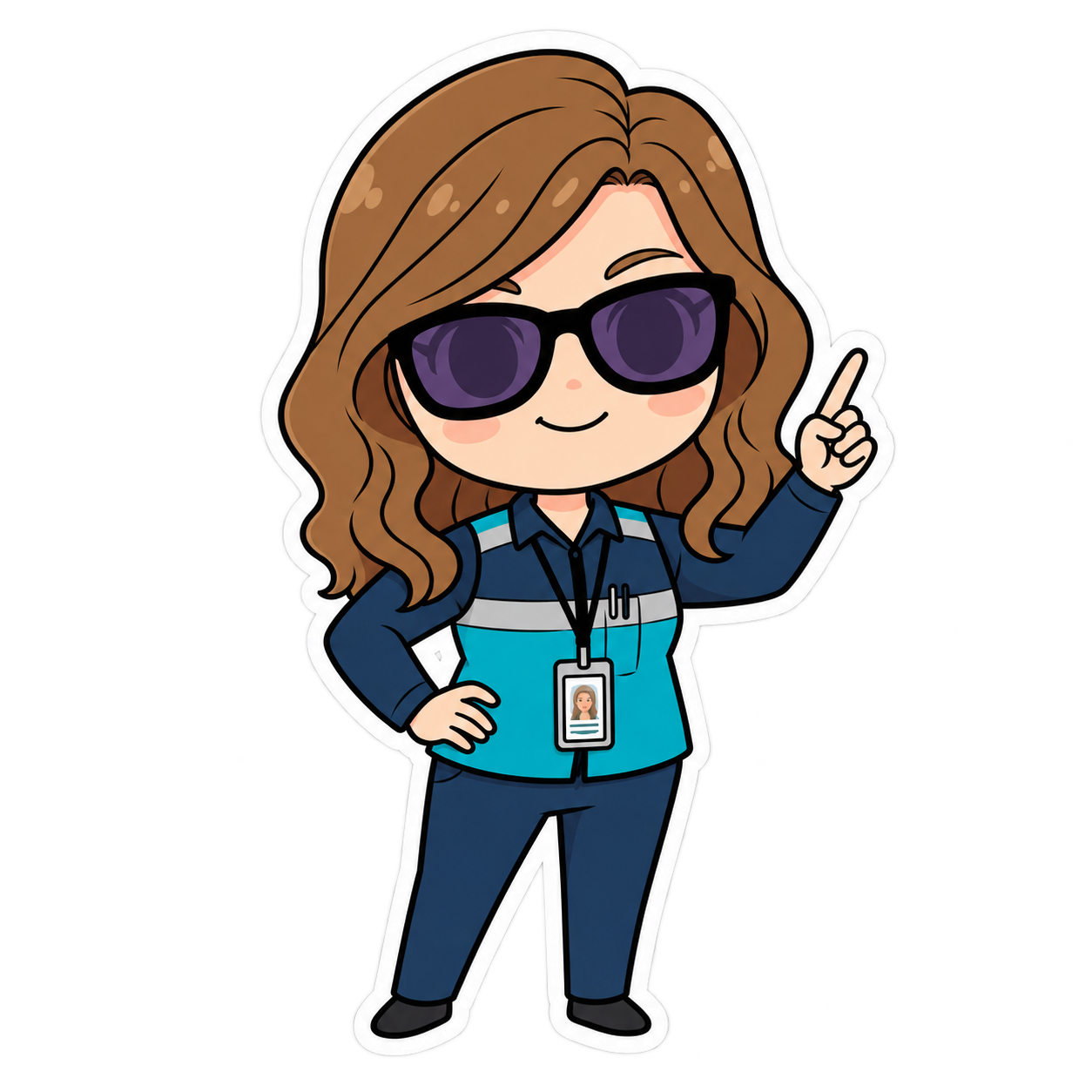 Draya’s illustrated dispatcher character, wearing sunglasses and pointing upward.
