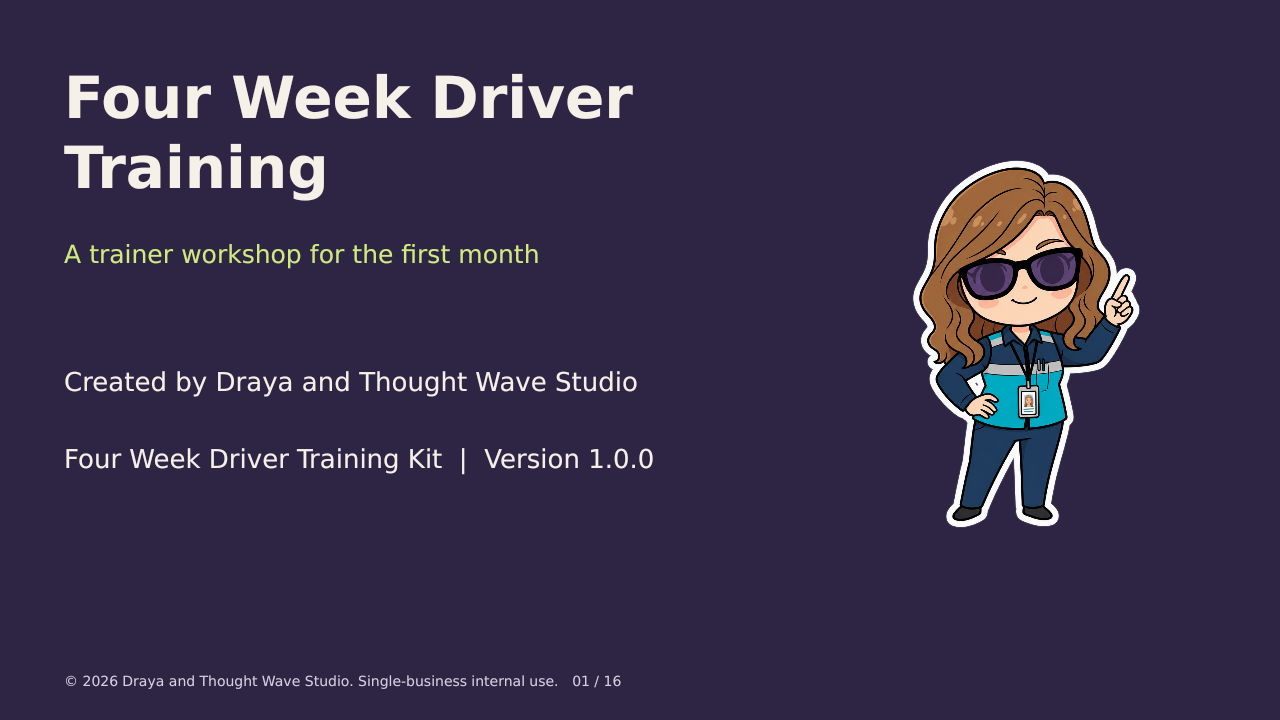 Four Week Driver Training Kit workshop cover by Draya and Thought Wave Studio